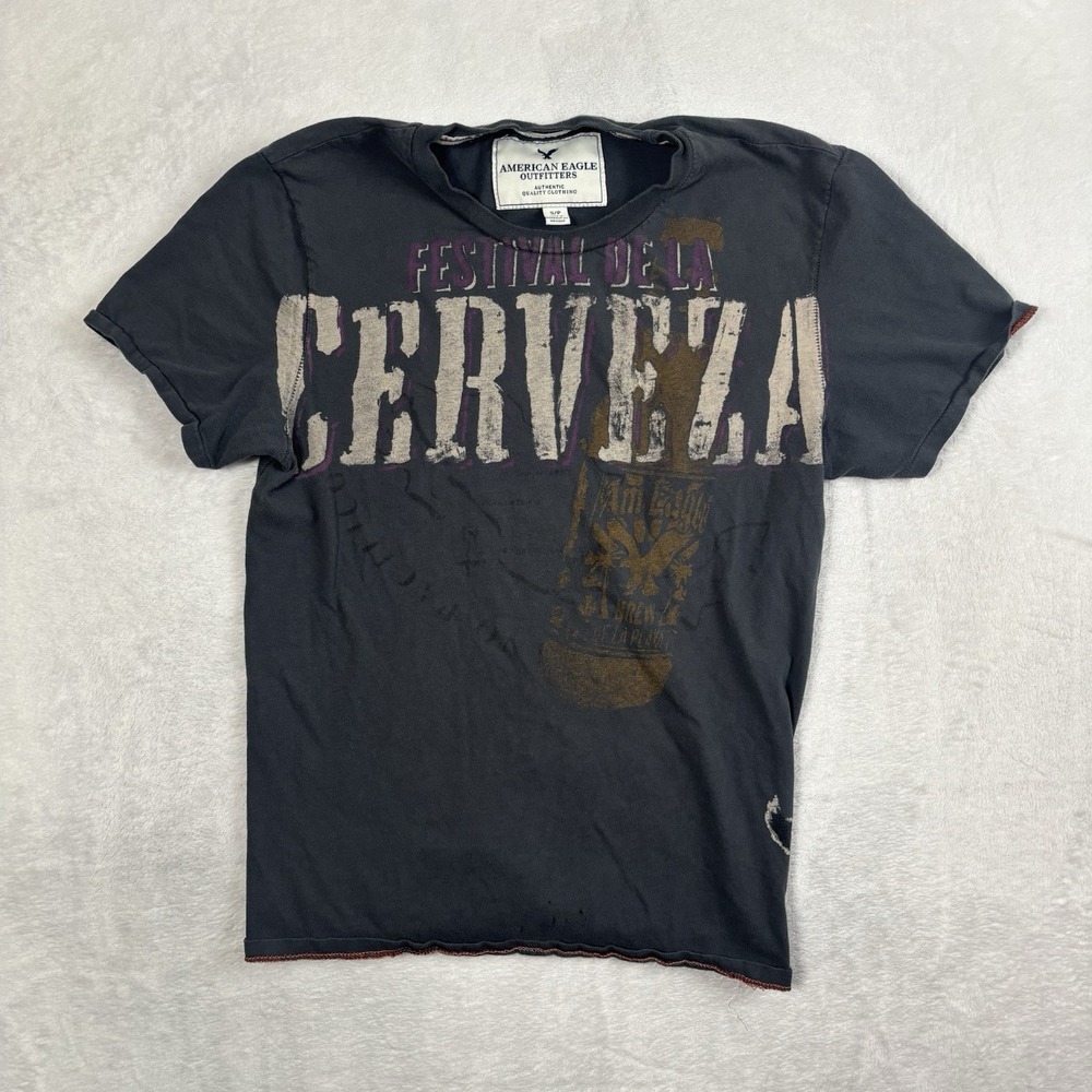 Y2K American Eagle‎ Outfitters Cerveza Grey SS Graphic Shirt Women's Small